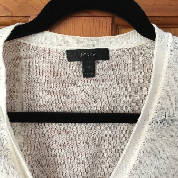 J.Crew Ivory Cream Linen 7 Button Cardigan Sweater With Pockets Size Medium - Picture 2 of 6